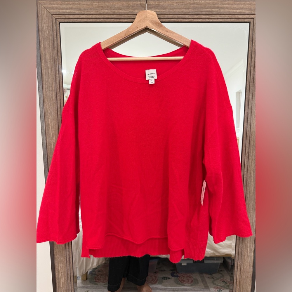 Anthropologie Maeve Cashmere Red Crew Neck Sweater Size 1X